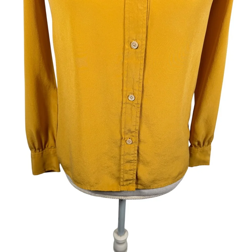J. Crew Silk Button-Up Blouse Yellow Marigold Long Sleeve Shirt Classic Size 2